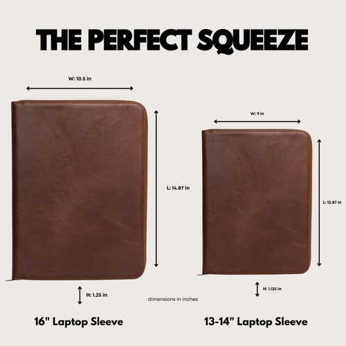 Comparison of 16" and 13-14" Laptop Sleeves with dimensions
