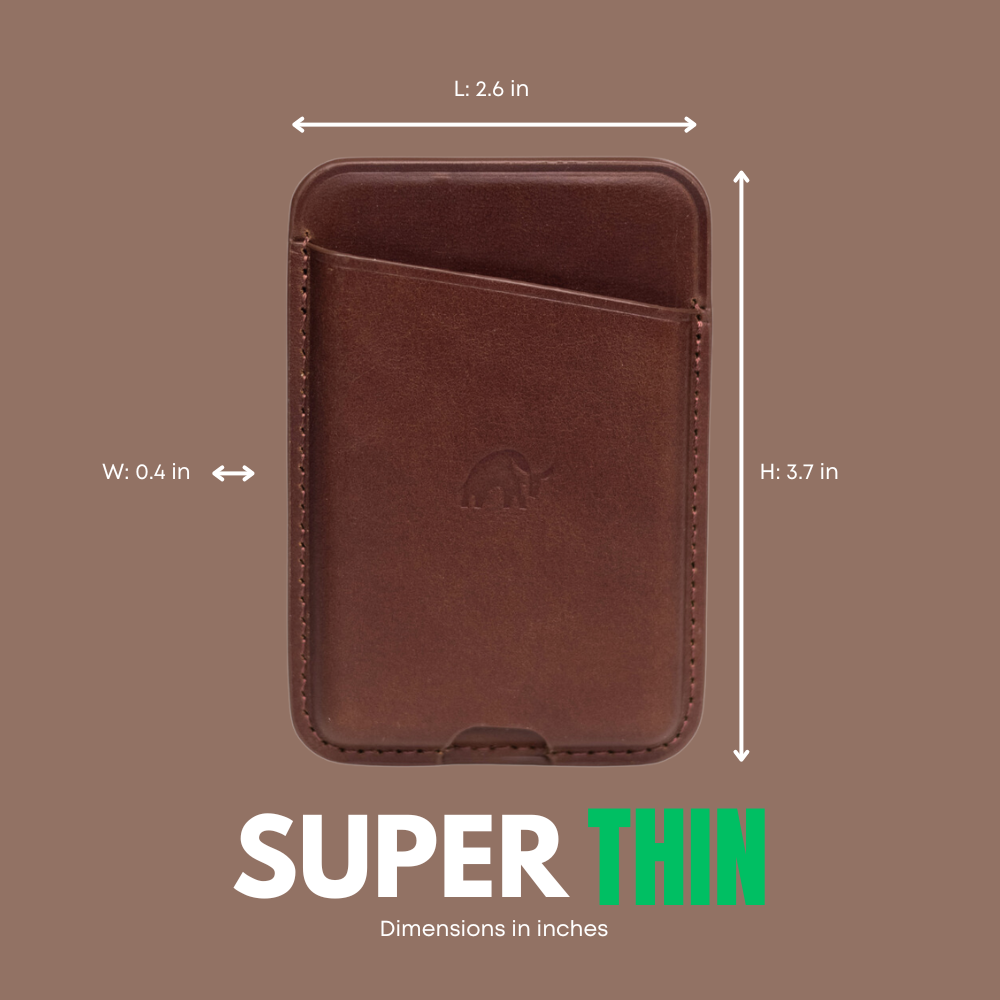 Leather NavSafe Wallet (TERRA) — L: 2.6 in; W: 0.4 in; H: 3.7 in; SUPER THIN; Dimensions in inches