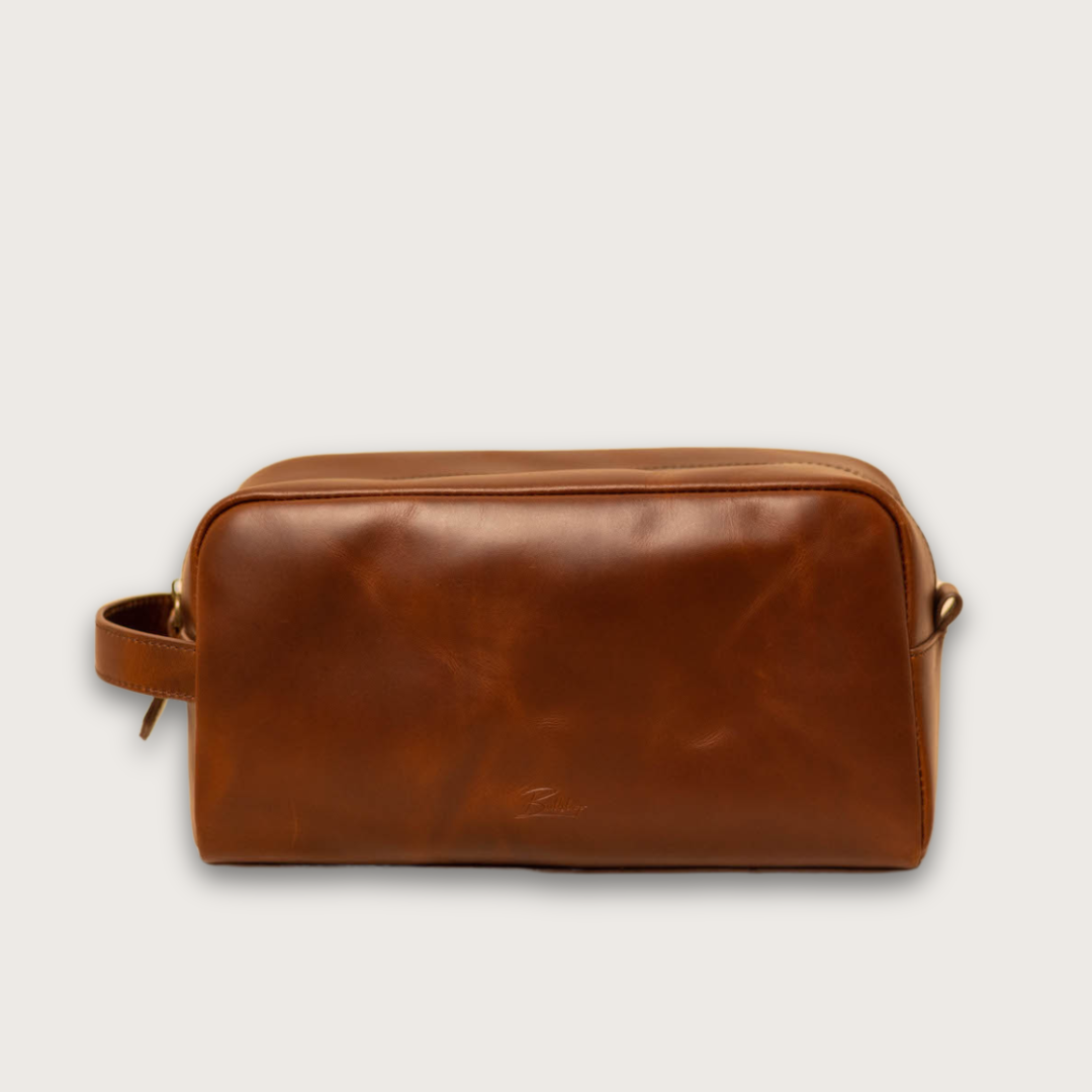 Bullstrap Reserve - The Dopp Kit, a brown leather dopp kit for travel