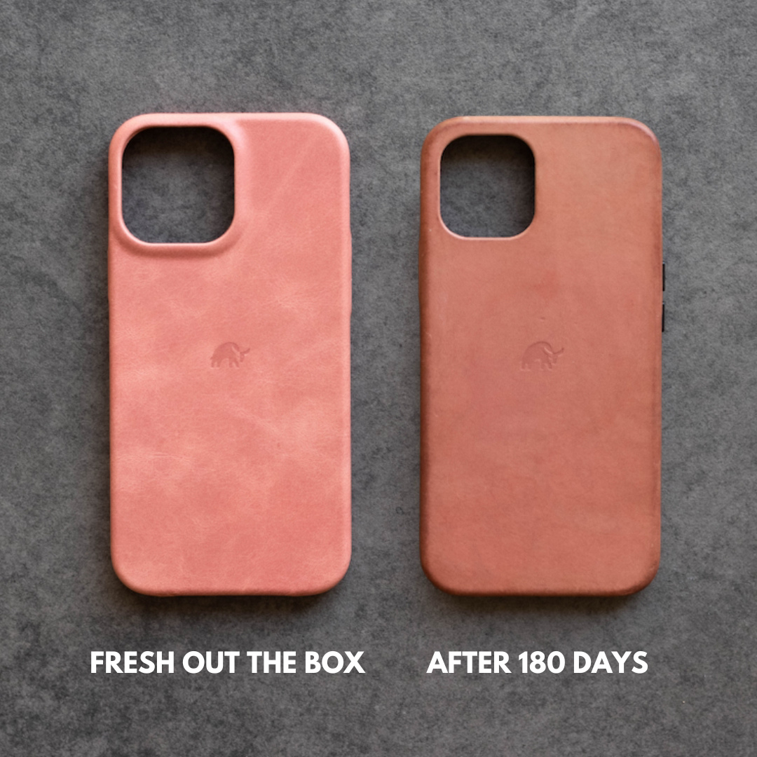 Comparison of The Minimalist Portfolio Case - SOUTH BEACH, fresh out of the box and after 180 days of use.