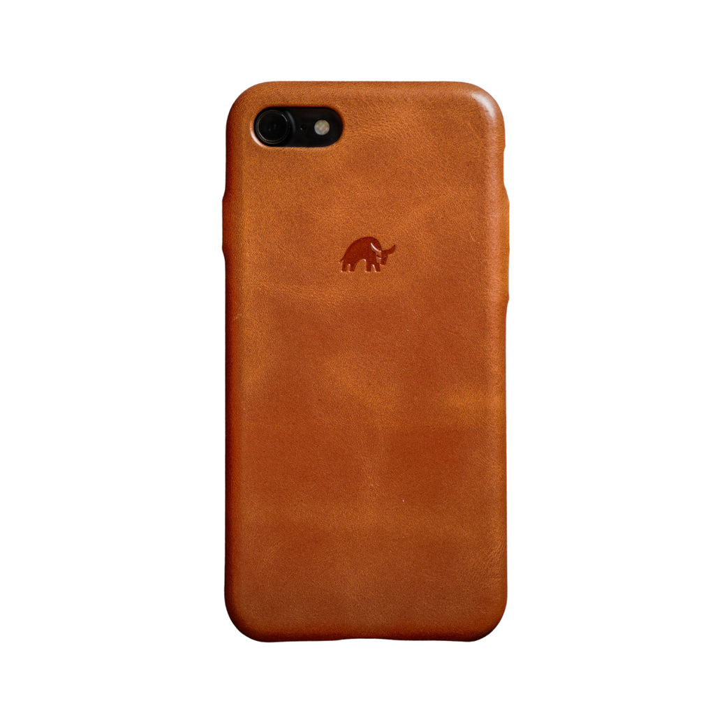 Sienna leather iPhone rear case with small embossed elephant logo
