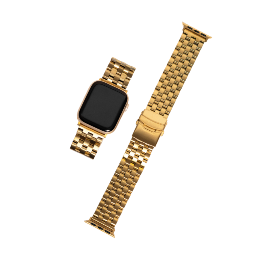 Apple Watch showcasing a gold metal strap