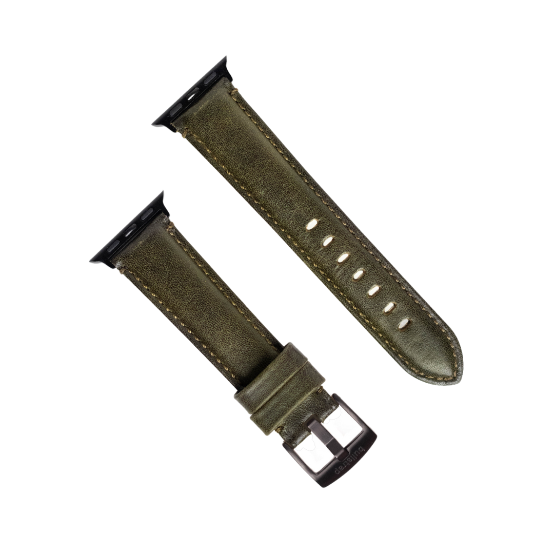 Leather Apple Watch Strap in green color with buckle