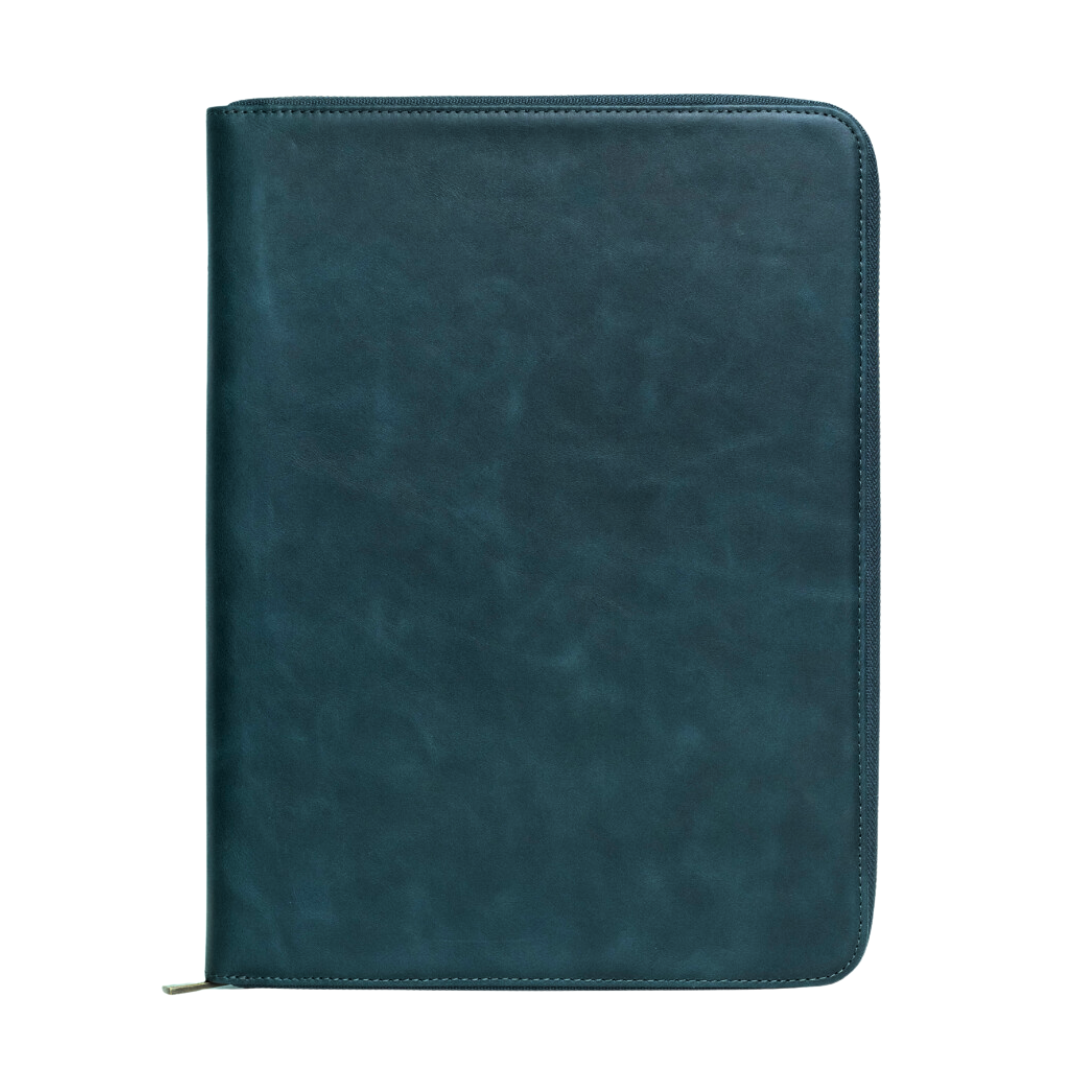 Minimalist leather laptop sleeve in ocean color