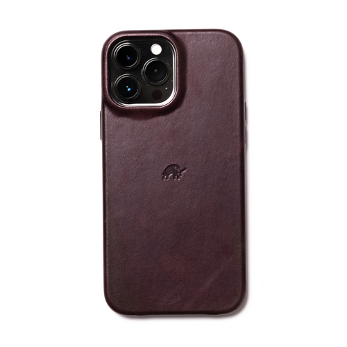 Brown leather phone case with logo
