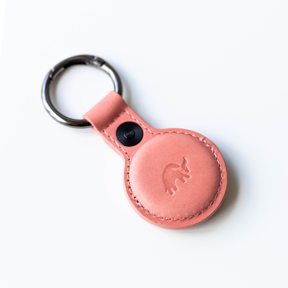 BullTag for AirTag in pink, featuring a keyring and embossed logo.