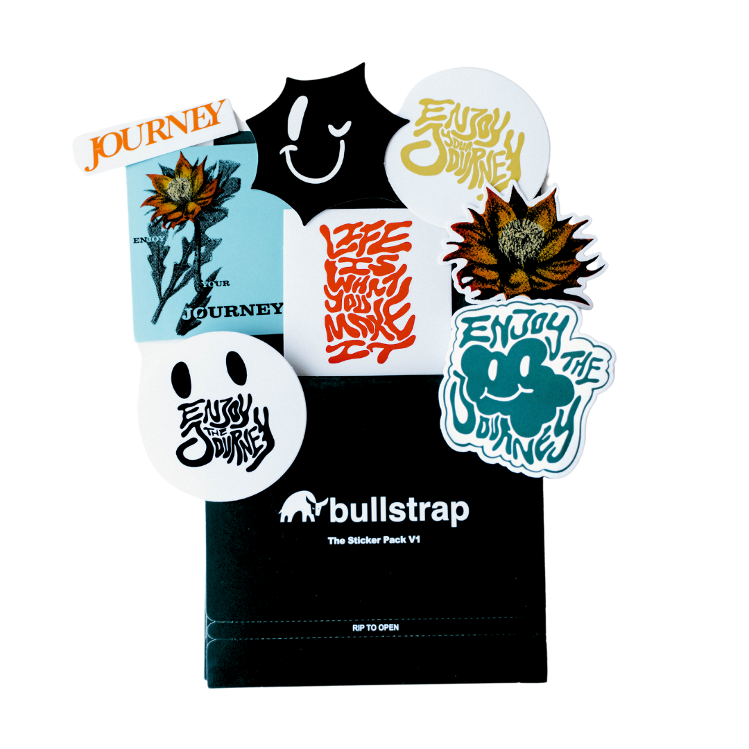 A collection of stickers featuring designs related to the Journey brand, including a sunflower and various phrases.
