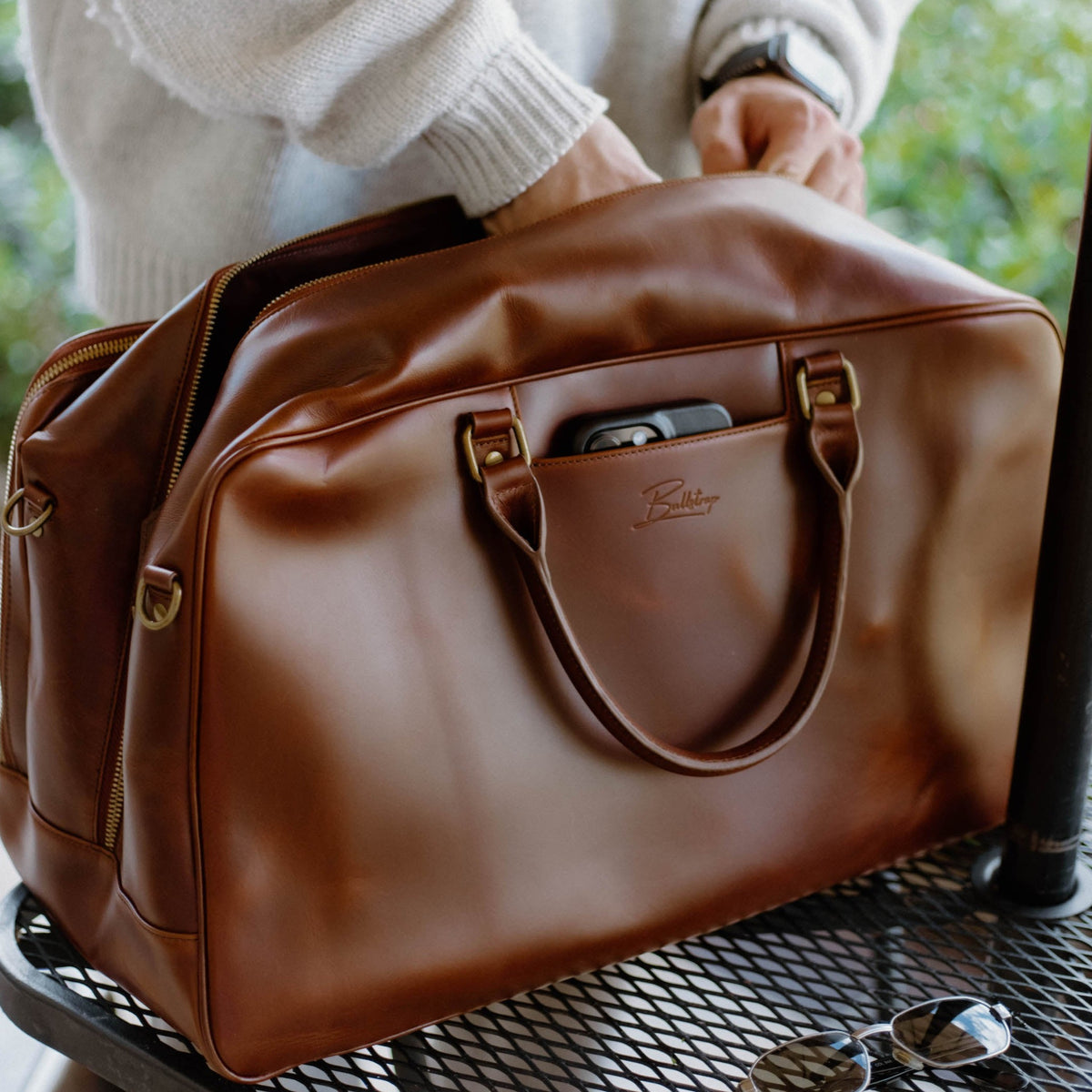 Dune Brown Leather Duffle Bag, Made in Italy