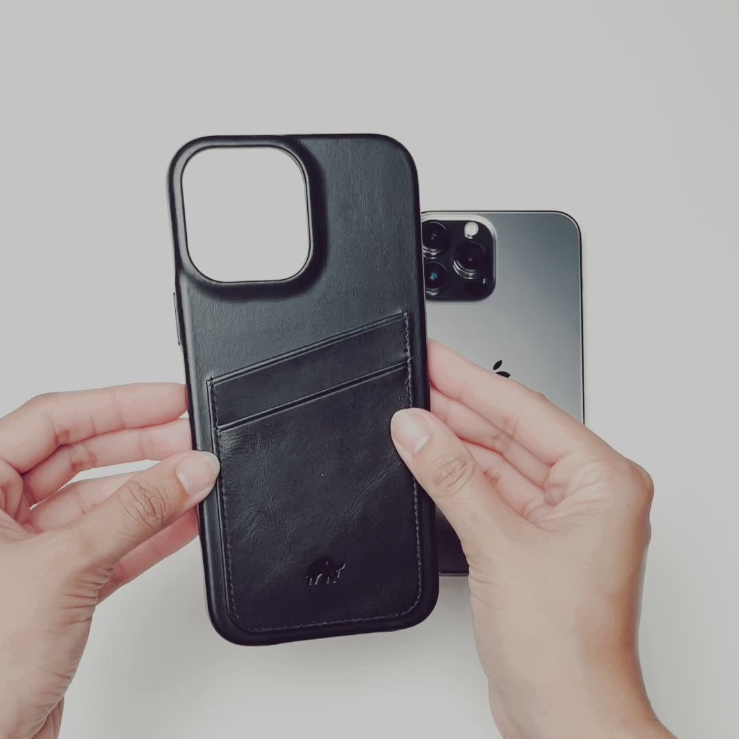 Black Edition - MagSafe iPhone Cases | 14 | Top-Grain Leather iPhone Case from Bullstrap | MagSafe Wallet and Wireless Charging Compatible