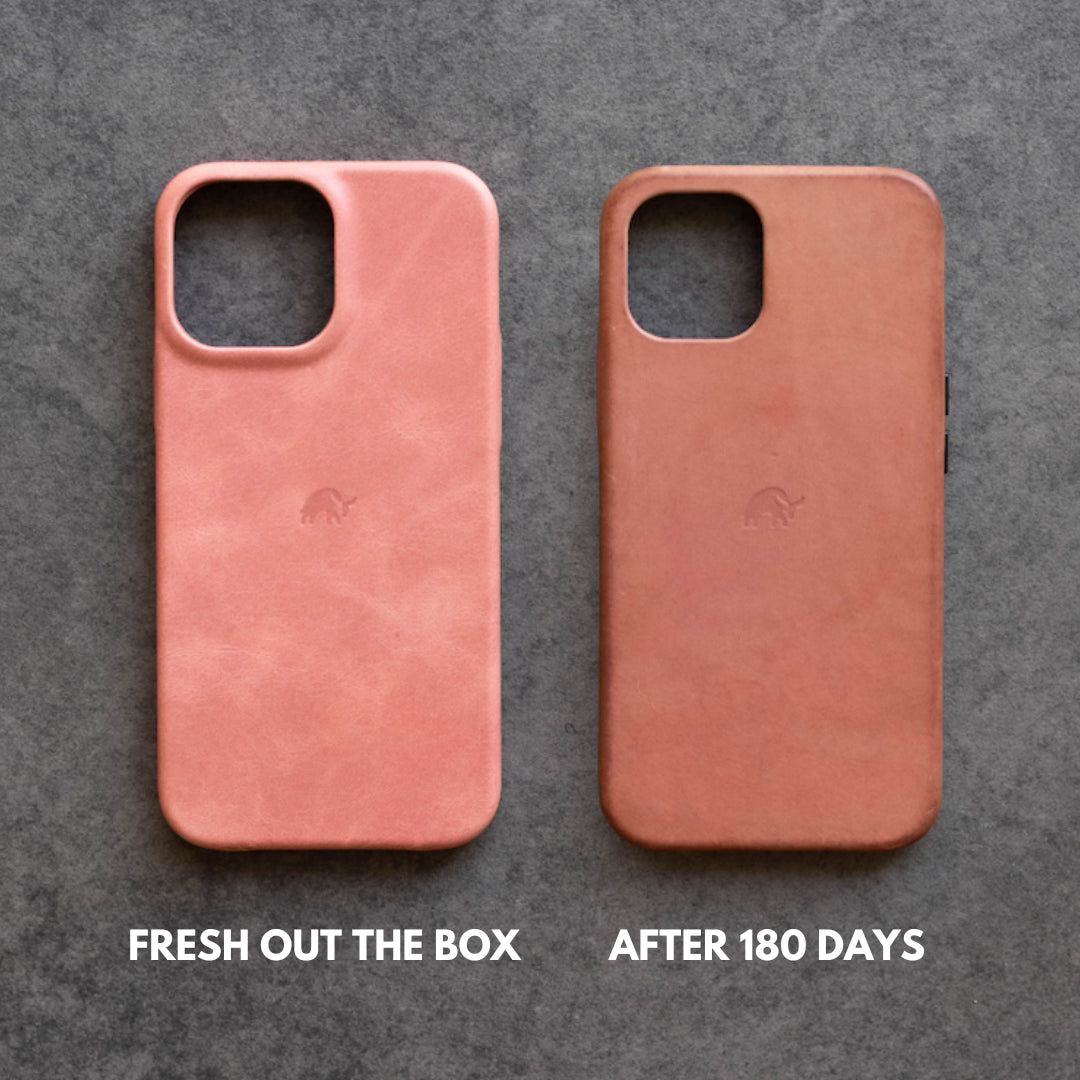 Comparison of The Minimalist Portfolio Case - SOUTH BEACH, fresh out of the box and after 180 days of use.